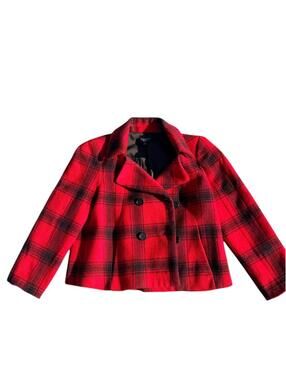 Talbots Petites 12P Red Black Plaid Wool Crop Jacket
